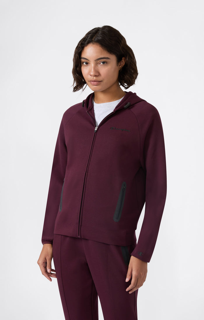 Felpa Donna Con Cappuccio E Zip Intera In Misto Cotone Stretch C-Tech