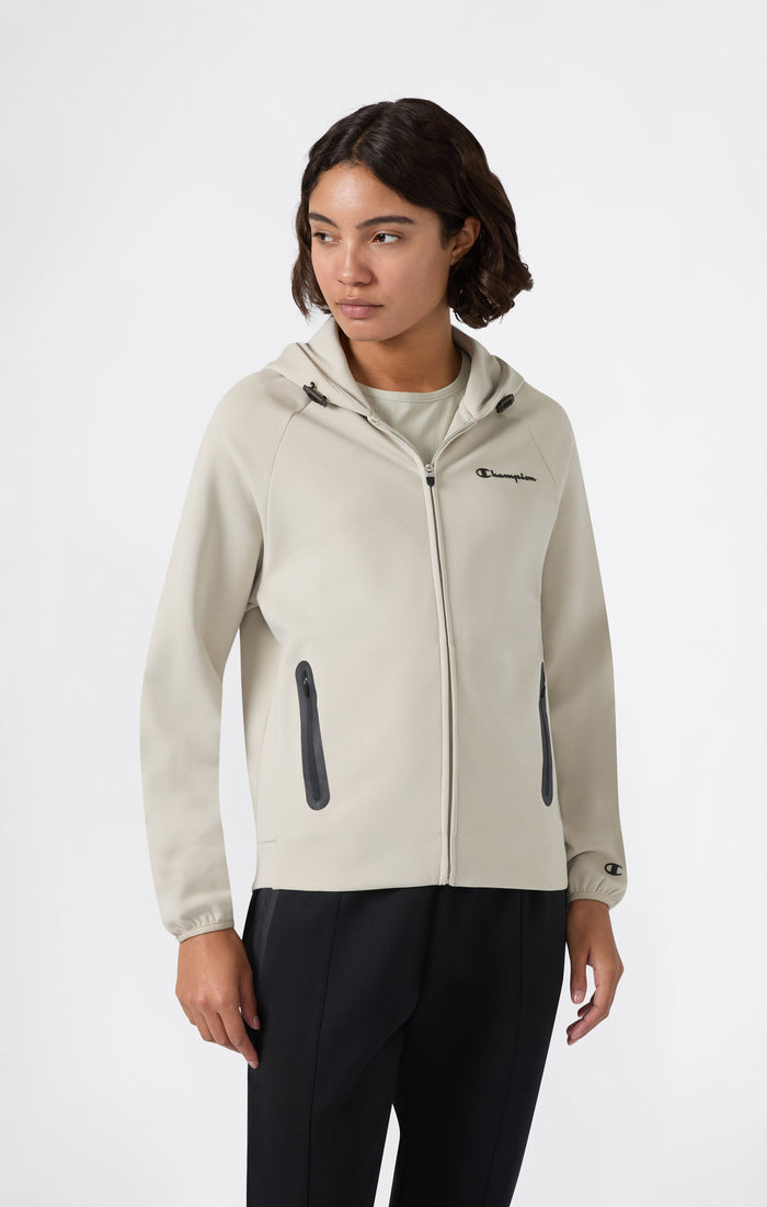 Felpa Donna Con Cappuccio E Zip Intera In Misto Cotone Stretch C-Tech