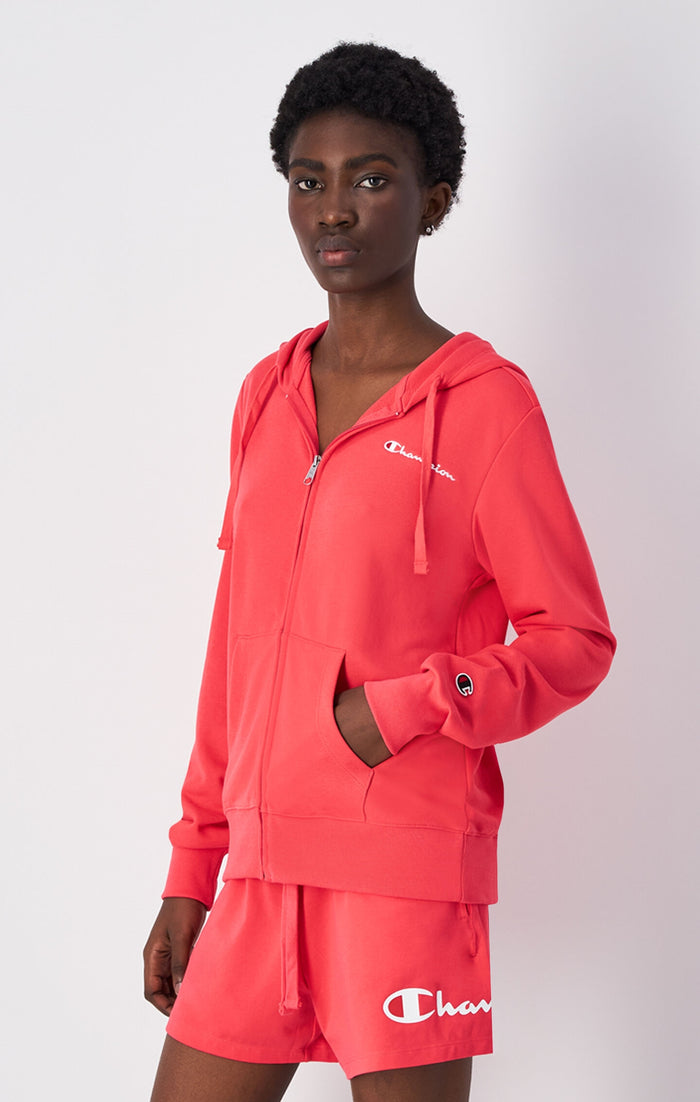 Felpa Slim Fit Leggera con cappuccio, cerniera integrale e logo piccolo da donna