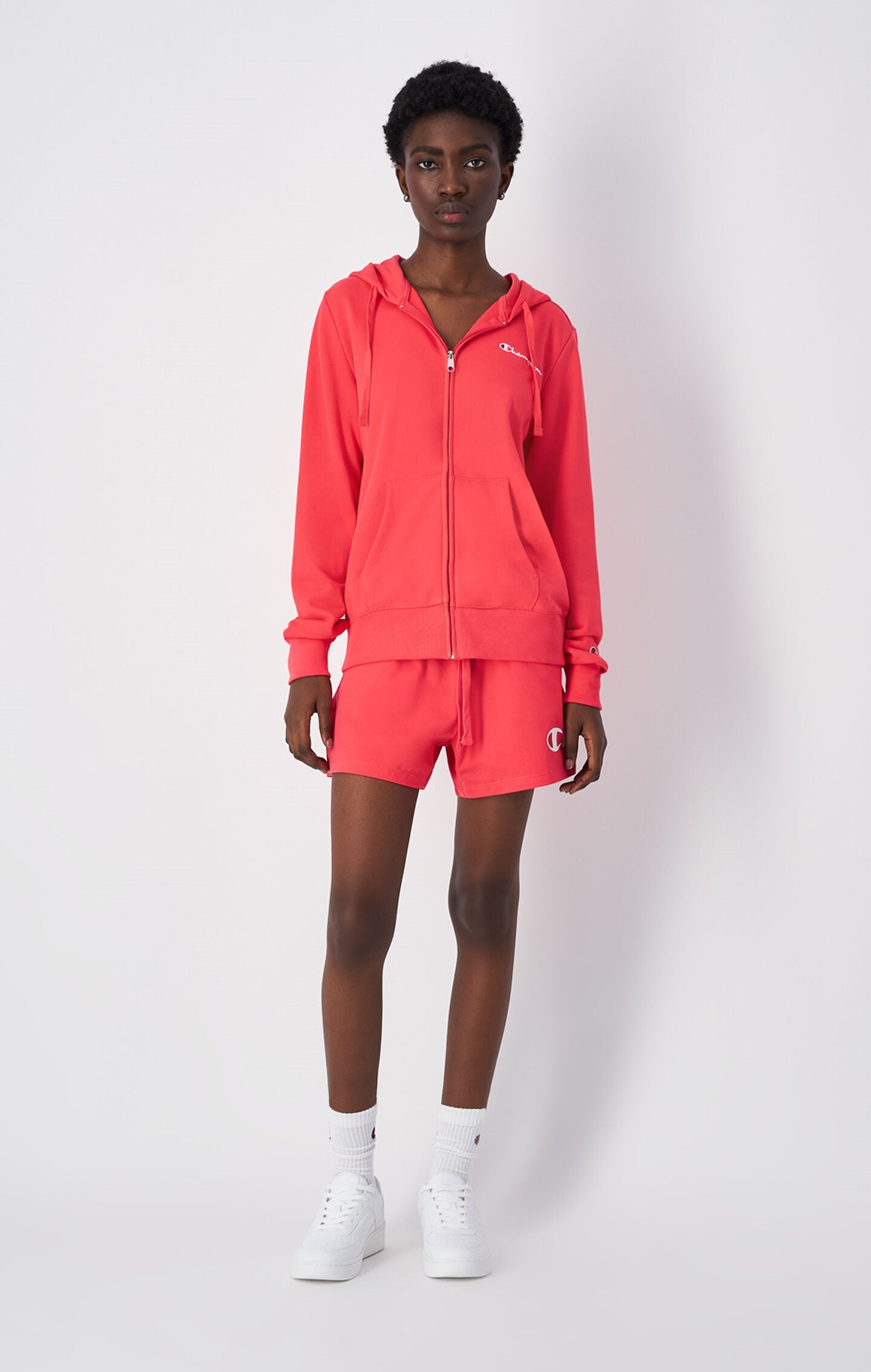 Damen Leichter Slim Fit Hoodie mit Durchgehendem Reißverschluss und Kleinem Logo