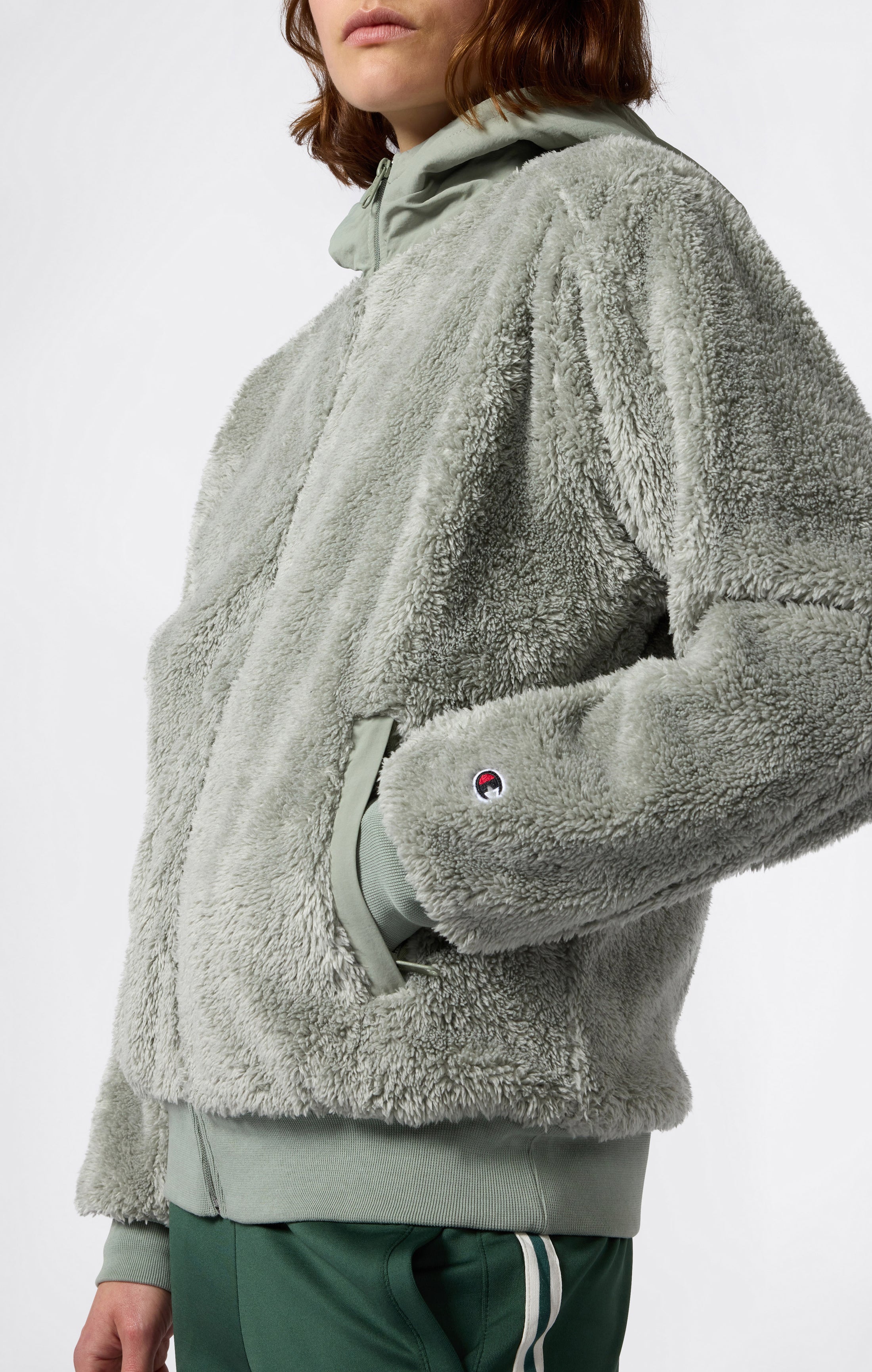 Damen Sherpa Teddy Kapuzensweatshirt mit durchgehendem Reißverschluss