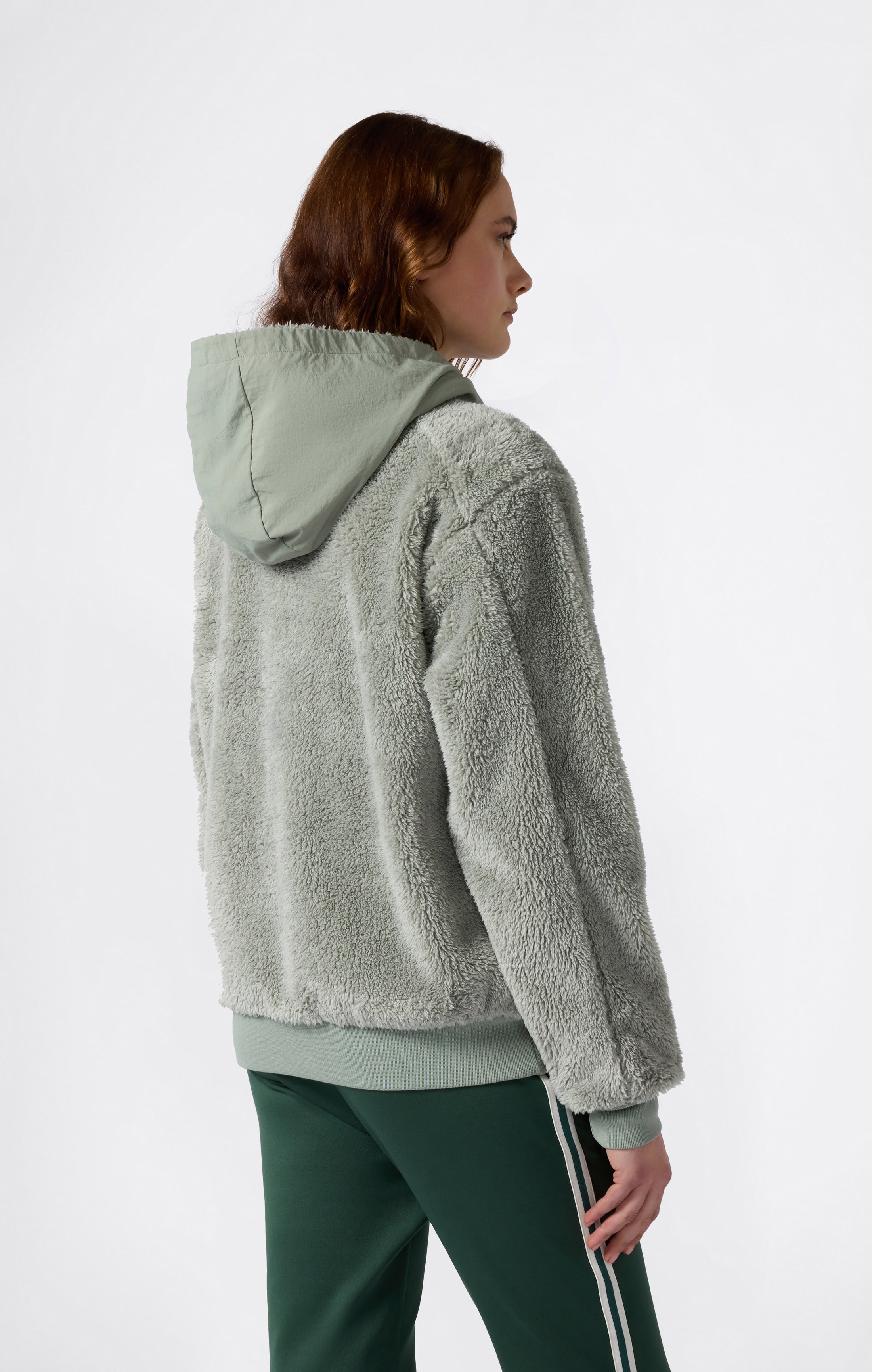 Damen Sherpa Teddy Kapuzensweatshirt mit durchgehendem Reißverschluss