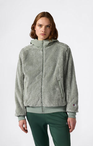Damen Sherpa Teddy Kapuzensweatshirt mit durchgehendem Reißverschluss