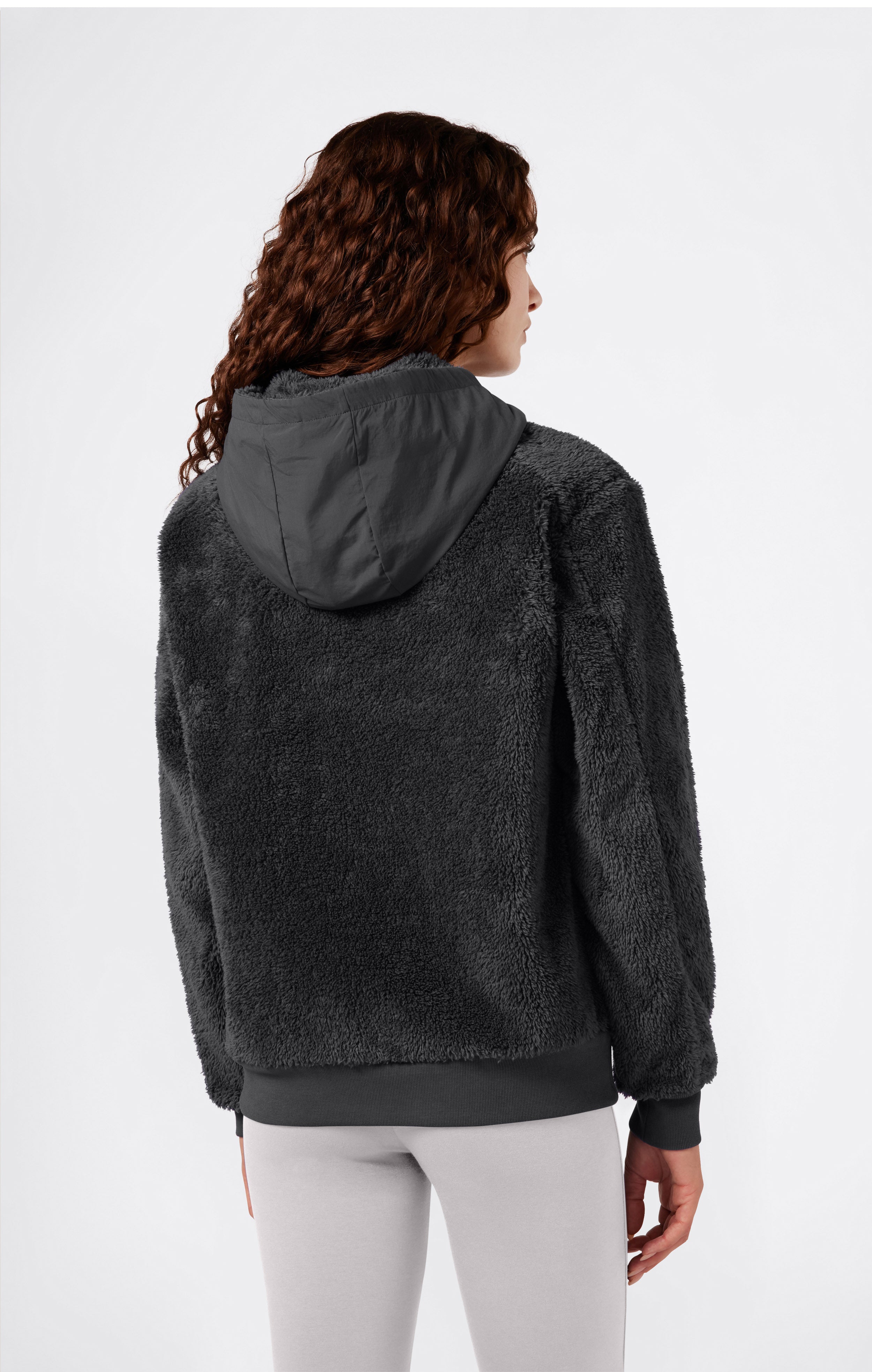 Damen-Polar-Teddy-Kapuzenjacke mit durchgehendem Reißverschluss