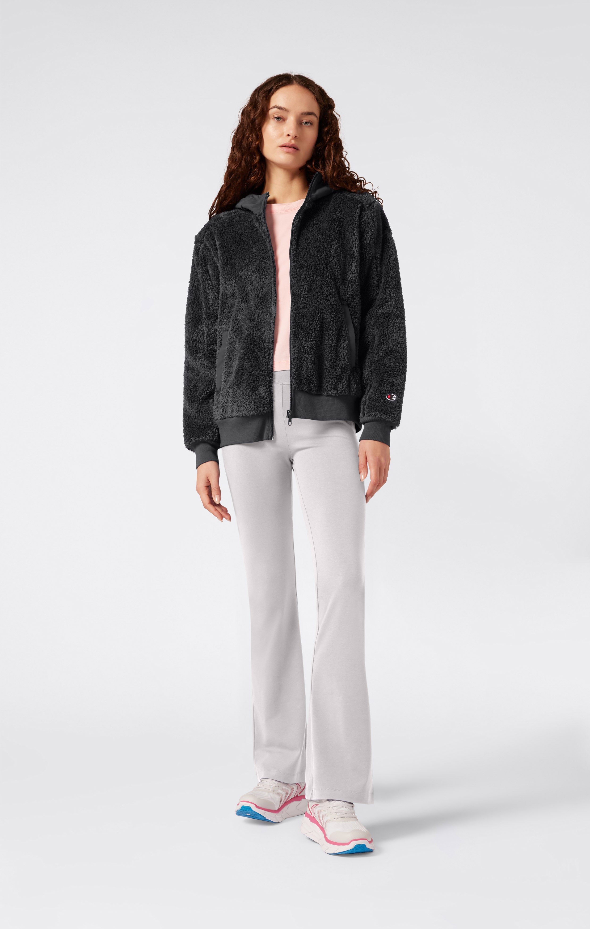 Damen-Polar-Teddy-Kapuzenjacke mit durchgehendem Reißverschluss