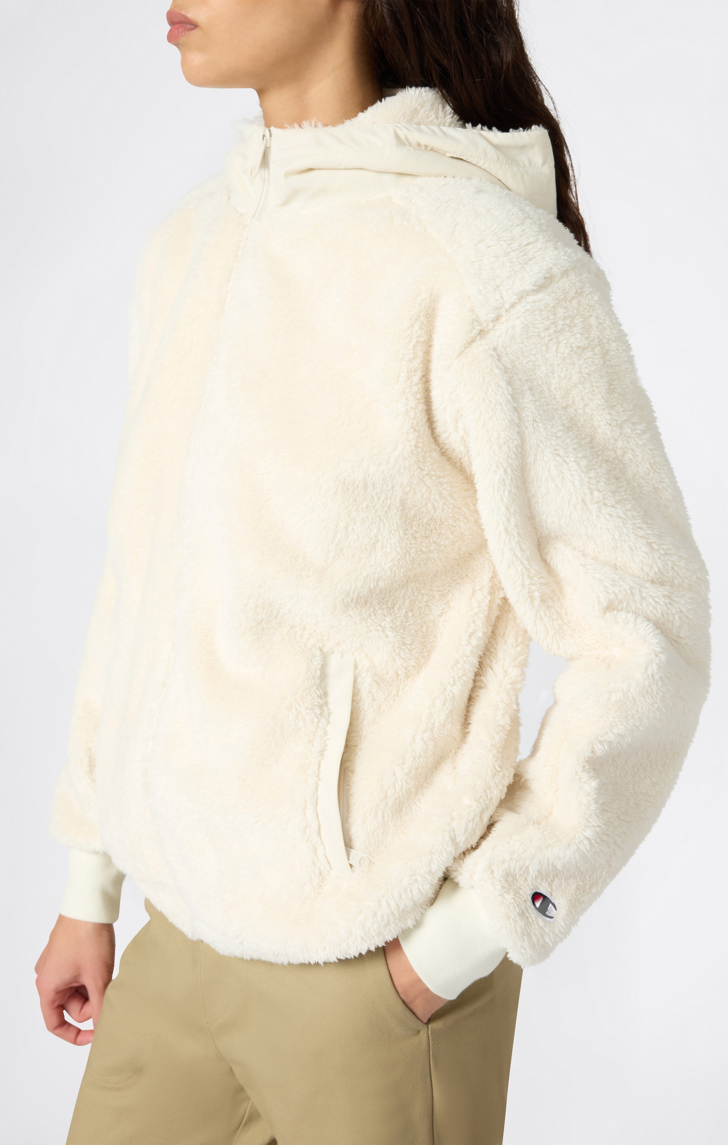 é fluffy sweat white Women's Polar Teddy Full-Zip Hoodie Cream polar | Champion United