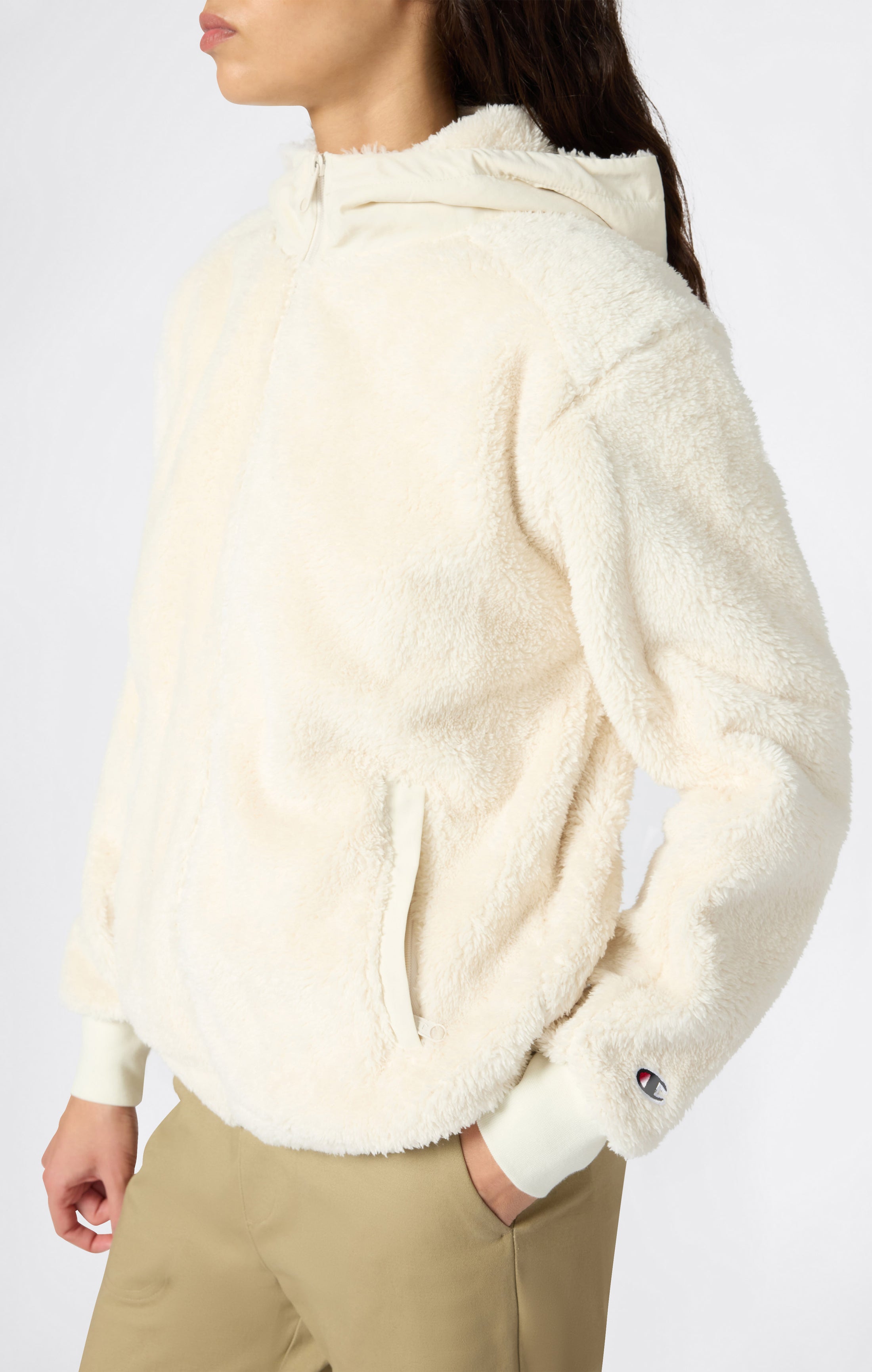 Damen Sherpa Teddy Kapuzensweatshirt mit durchgehendem Reißverschluss