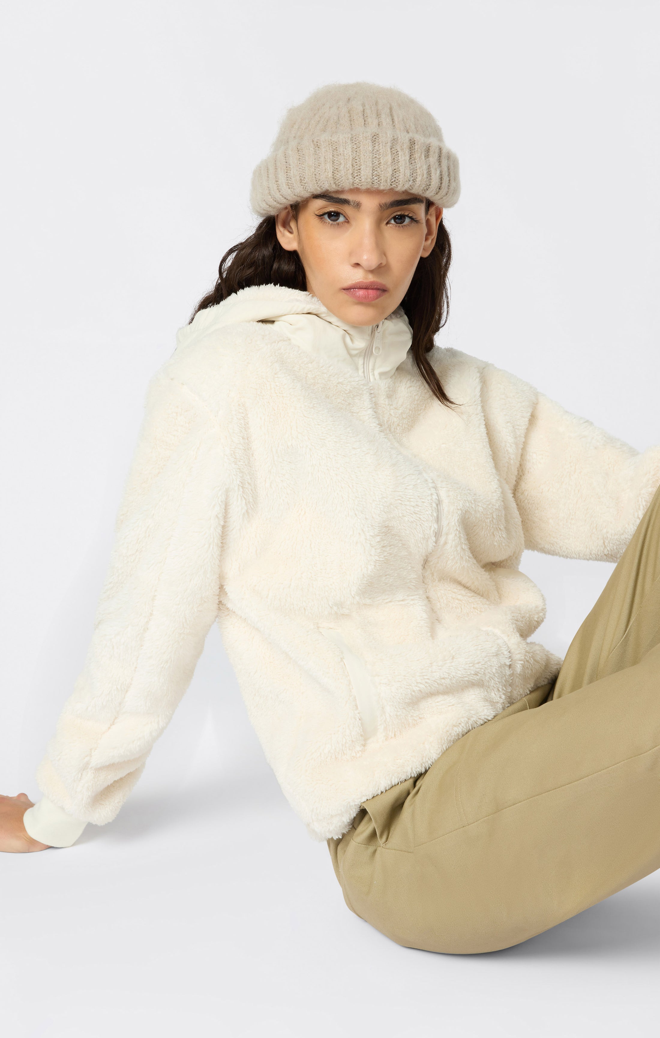 Damen Sherpa Teddy Kapuzensweatshirt mit durchgehendem Reißverschluss