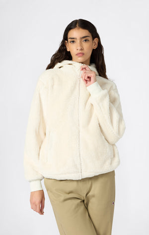 Damen Sherpa Teddy Kapuzensweatshirt mit durchgehendem Reißverschluss