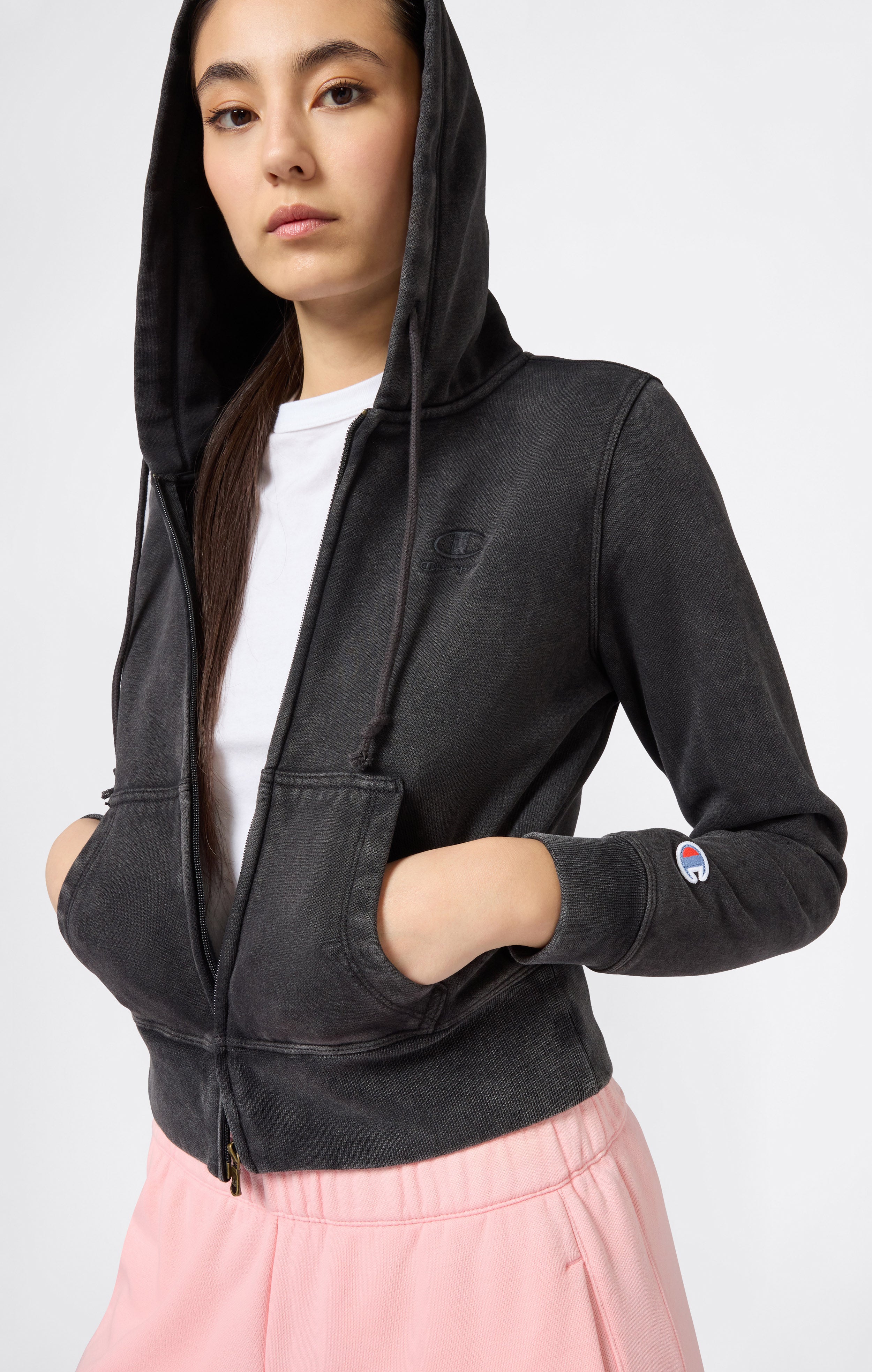 Felpa Con Zip Intera Interno Felpato Effetto Slavato Icons Da Donna