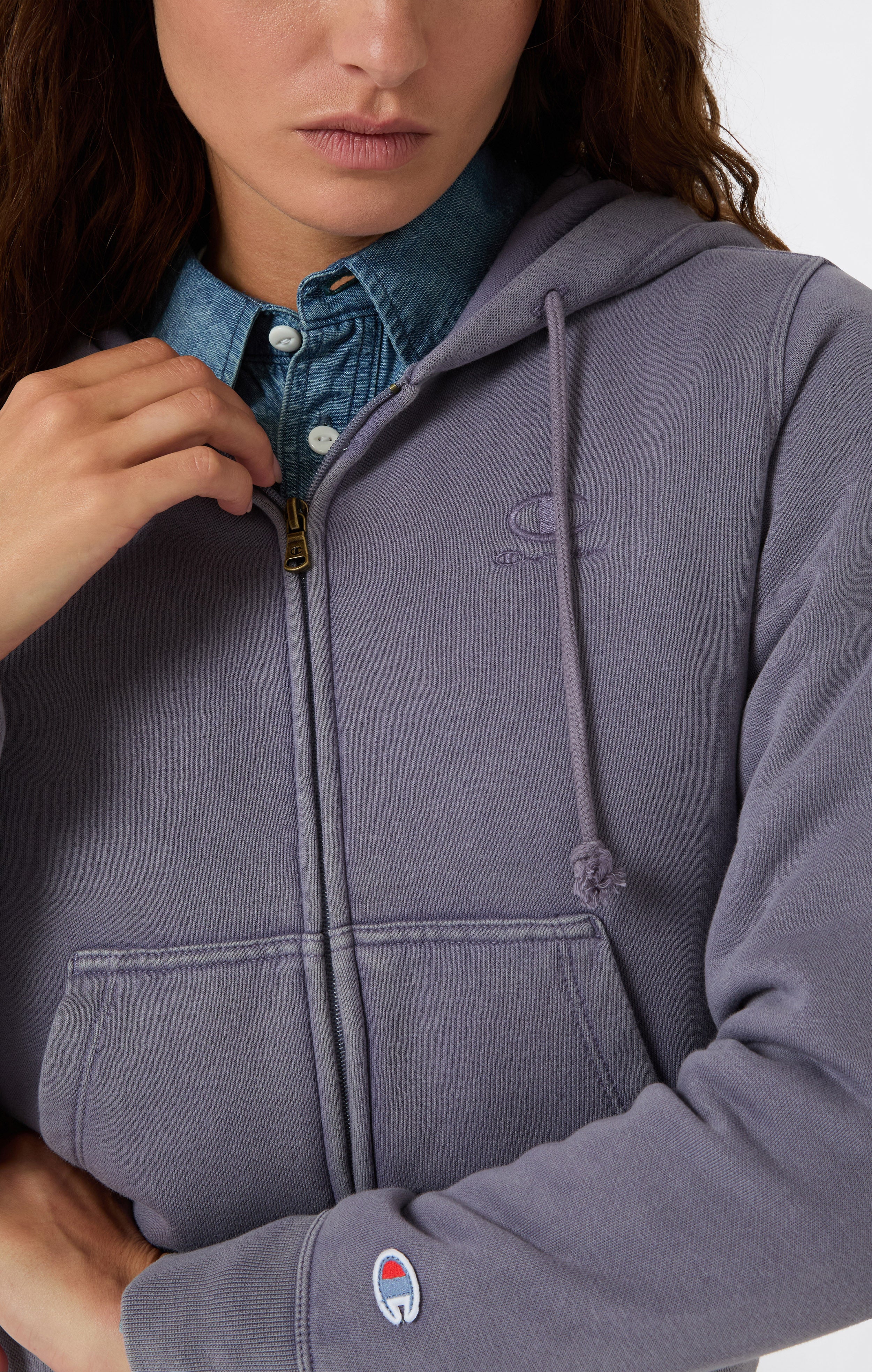 Felpa Con Zip Intera Interno Felpato Effetto Slavato Icons Da Donna