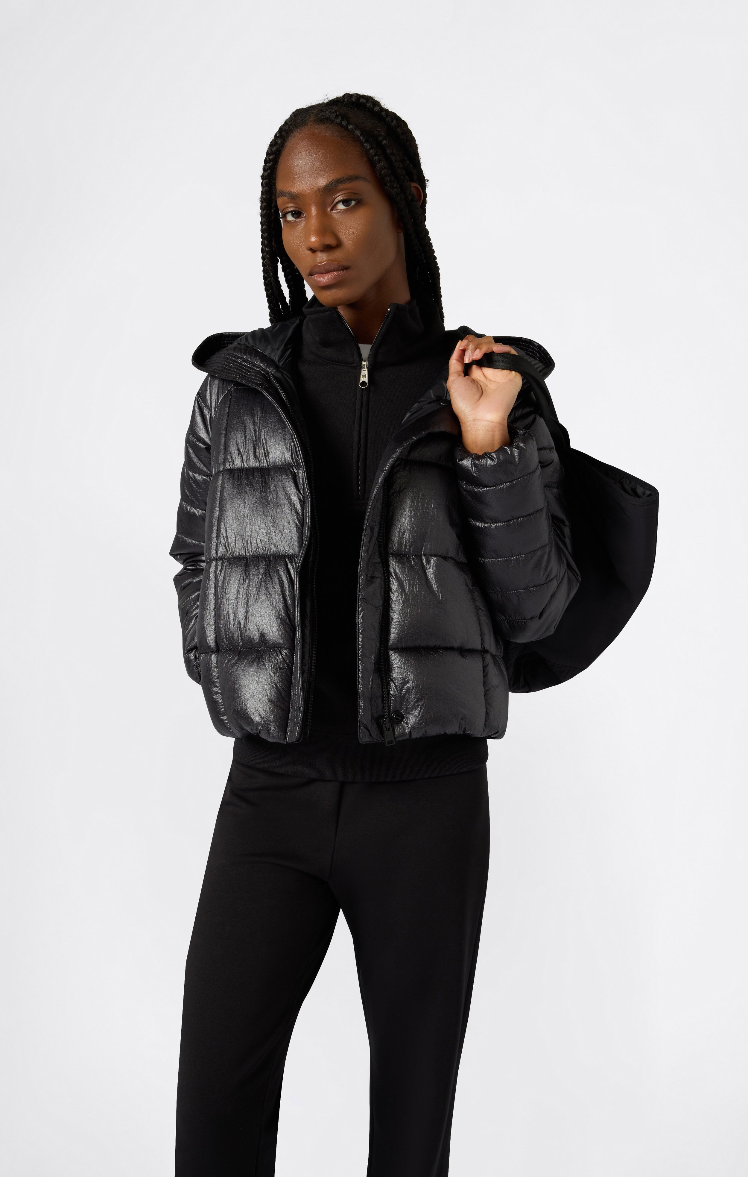 Glänzende Steppjacke mit Kapuze Damen