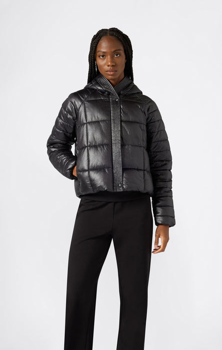 Glänzende Steppjacke mit Kapuze Damen