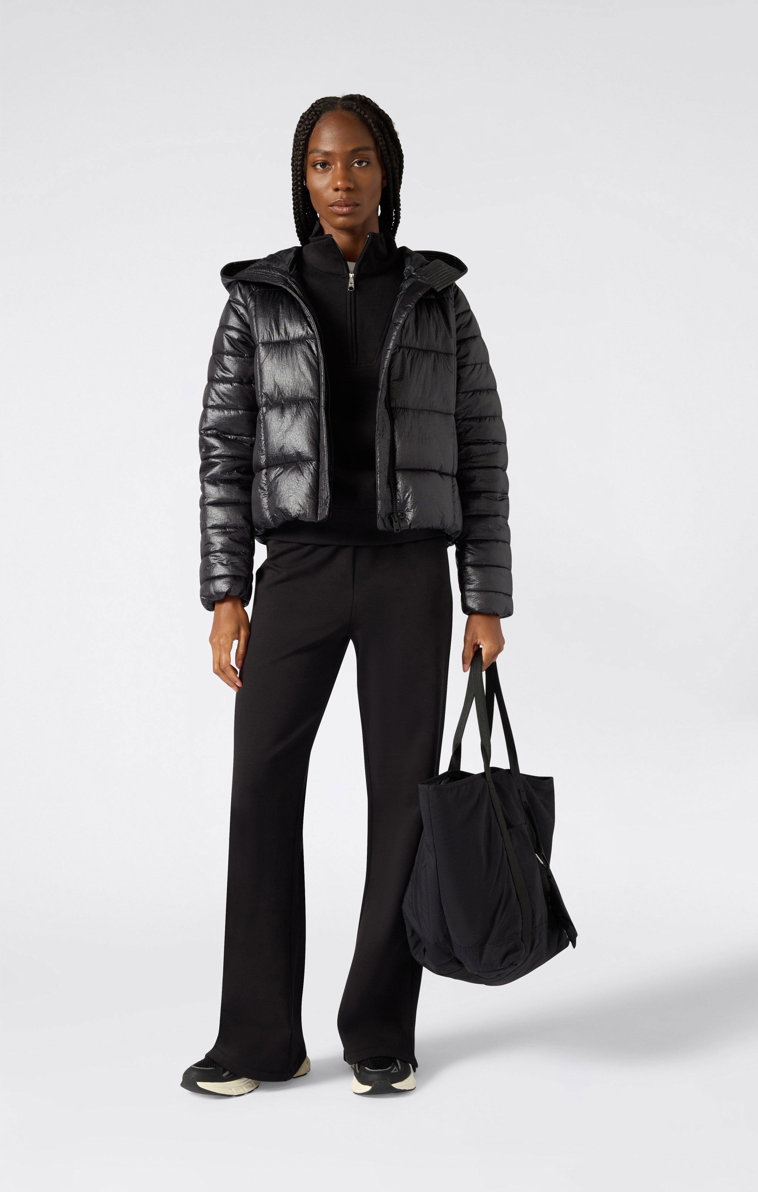 Glänzende Steppjacke mit Kapuze Damen