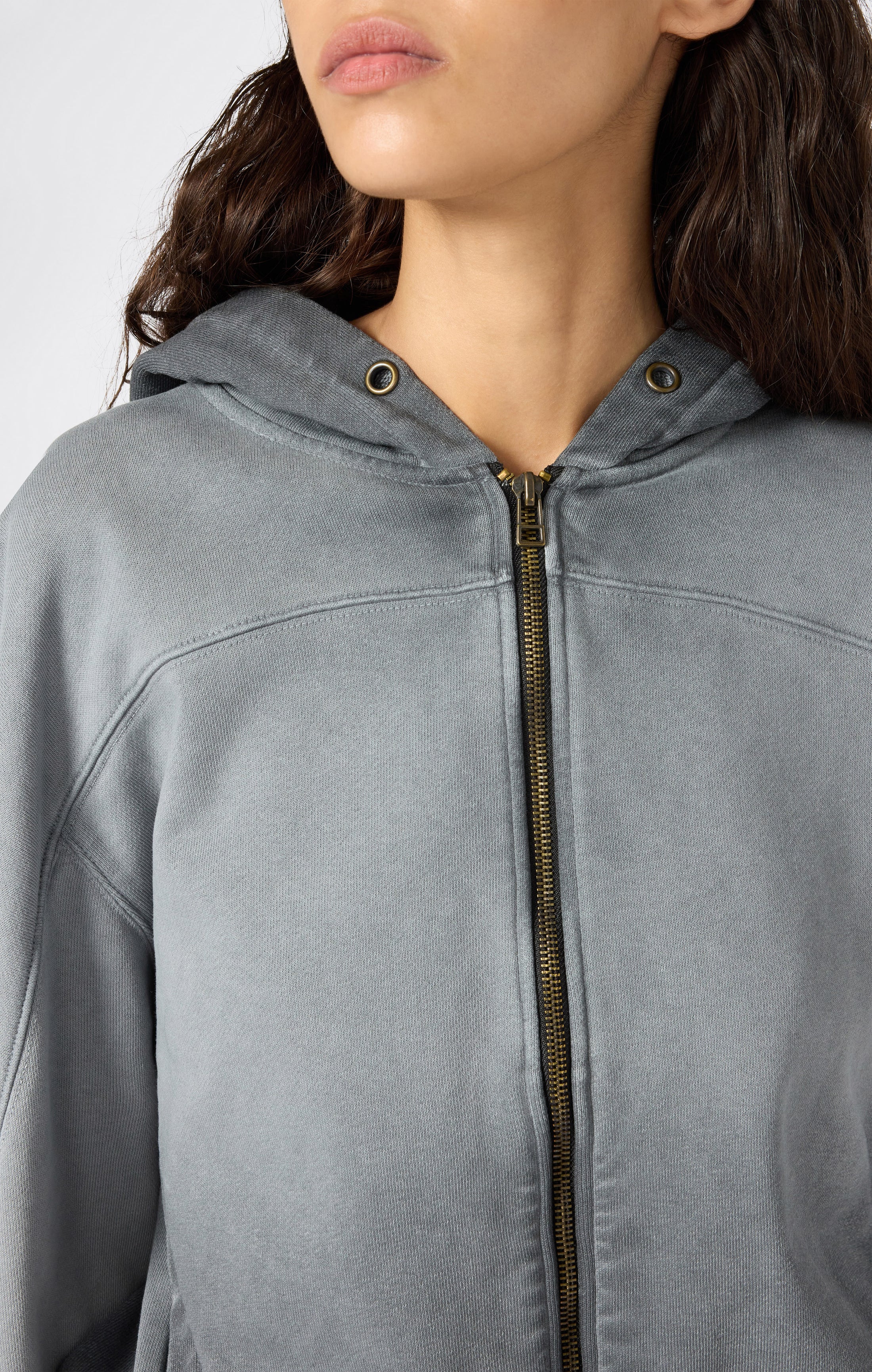 Damen Kapuzenpullover Mit Reißverschluss Und Used-Look Schwerer Stoff Time Capsule