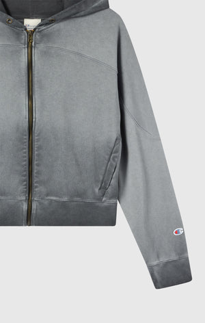 Damen Kapuzenpullover Mit Reißverschluss Und Used-Look Schwerer Stoff Time Capsule