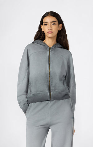 Damen Kapuzenpullover Mit Reißverschluss Und Used-Look Schwerer Stoff Time Capsule
