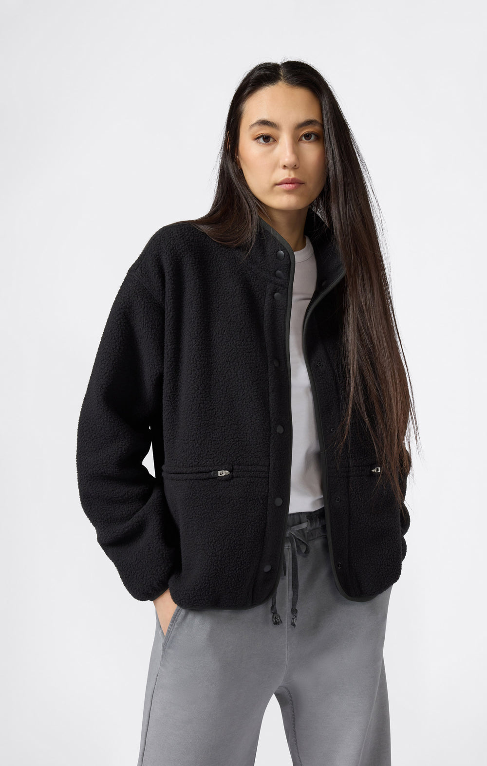 Damen Teddy Fleece Jacke Mit Druckknöpfen Time Capsule