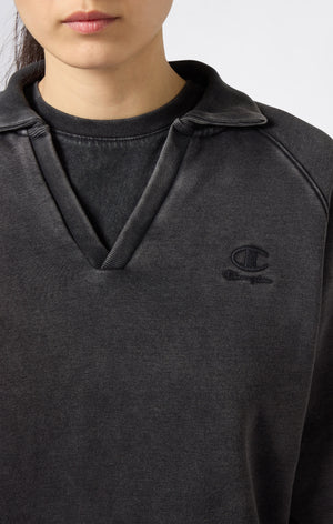 Sweatshirt Mit Polokragen, Washed-Look Und Angerautem Innenmaterial Icons Damen