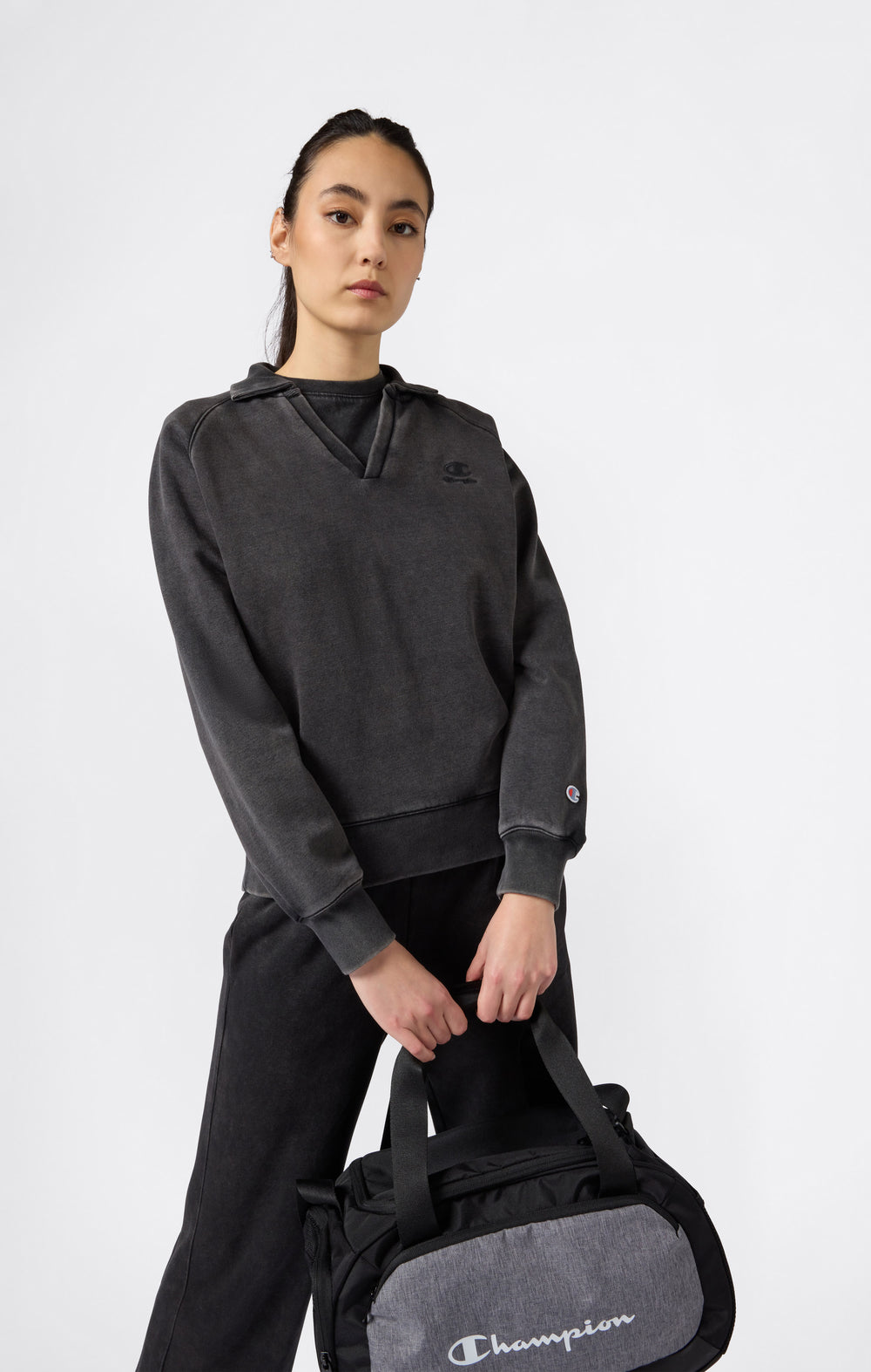Sweatshirt Mit Polokragen, Washed-Look Und Angerautem Innenmaterial Icons Damen
