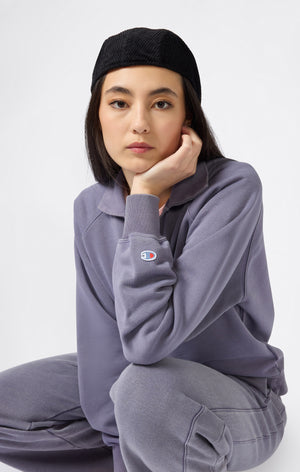 Sweatshirt Mit Polokragen, Washed-Look Und Angerautem Innenmaterial Icons Damen