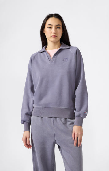 Sweatshirt Mit Polokragen, Washed-Look Und Angerautem Innenmaterial Icons Damen