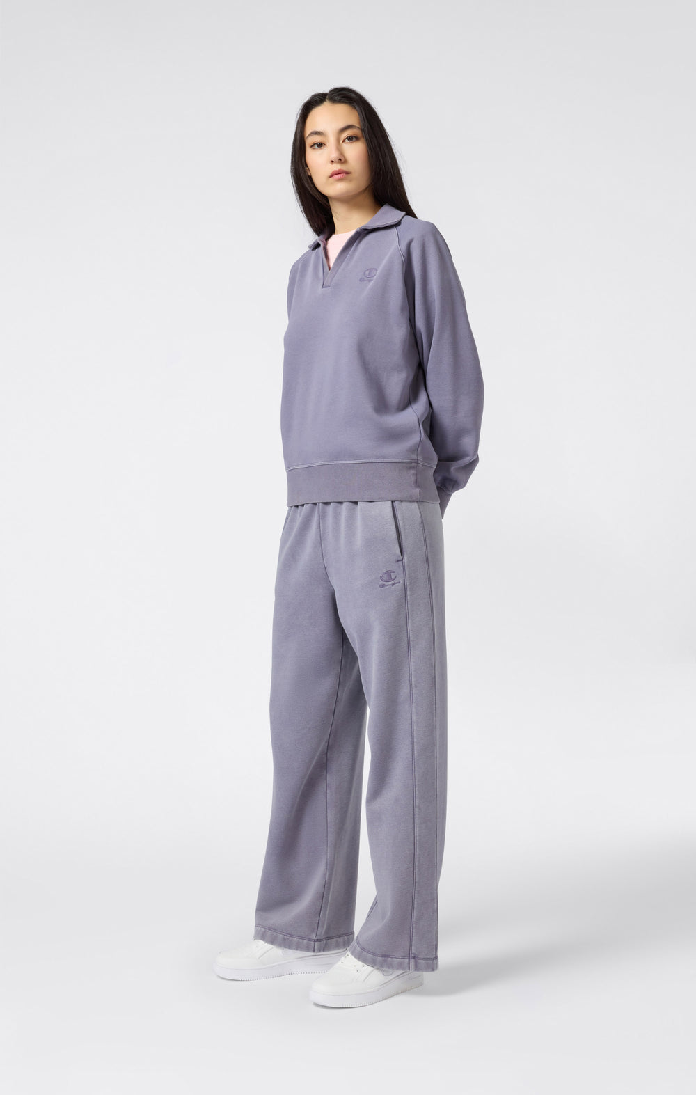 Sweatshirt Mit Polokragen, Washed-Look Und Angerautem Innenmaterial Icons Damen