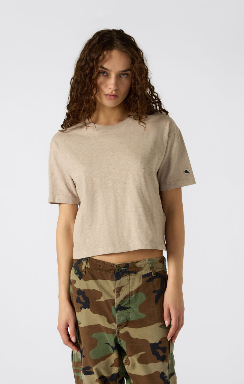 T-Shirt mit Rundhalsausschnitt Reverse Weave im Washed-Look für Damen