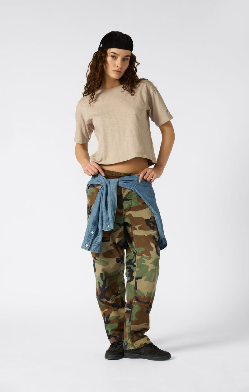 T-Shirt mit Rundhalsausschnitt Reverse Weave im Washed-Look für Damen