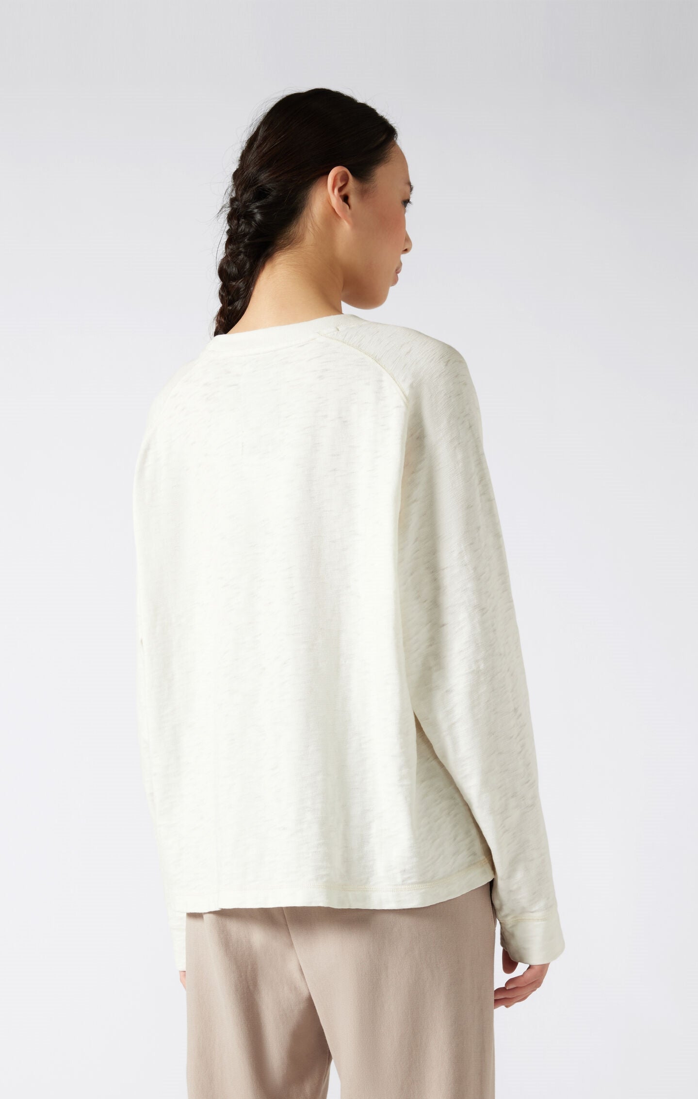 T-shirt Donna maniche lunghe girocollo Reverse Weave effetto lavato