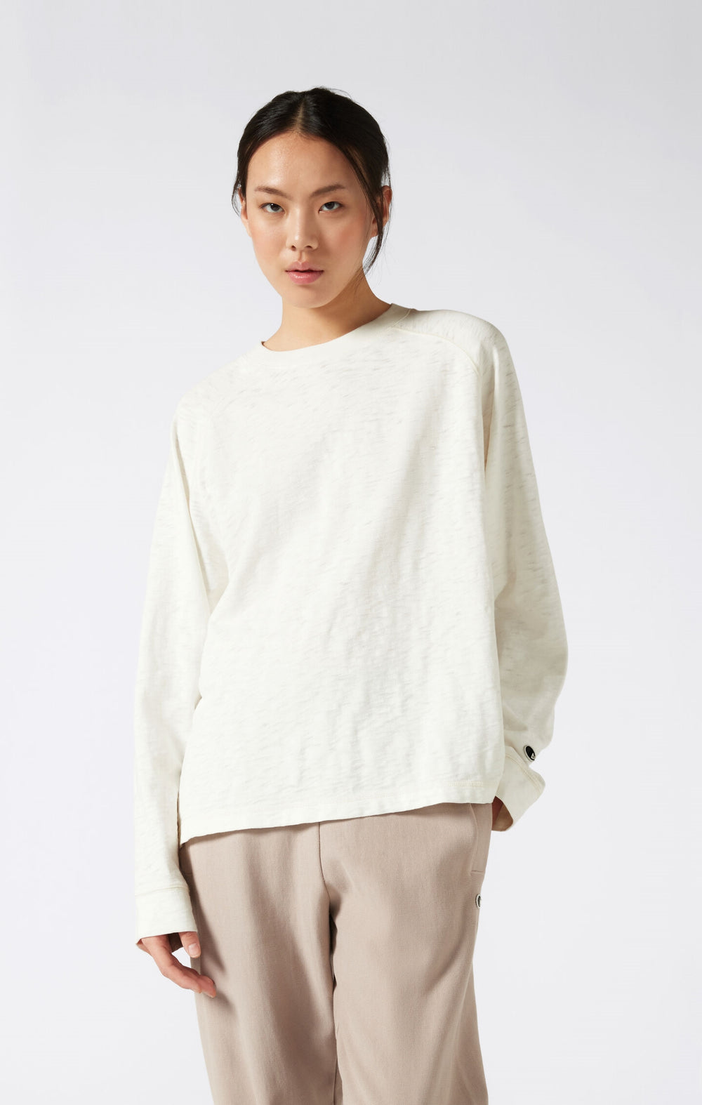 T-shirt Donna maniche lunghe girocollo Reverse Weave effetto lavato