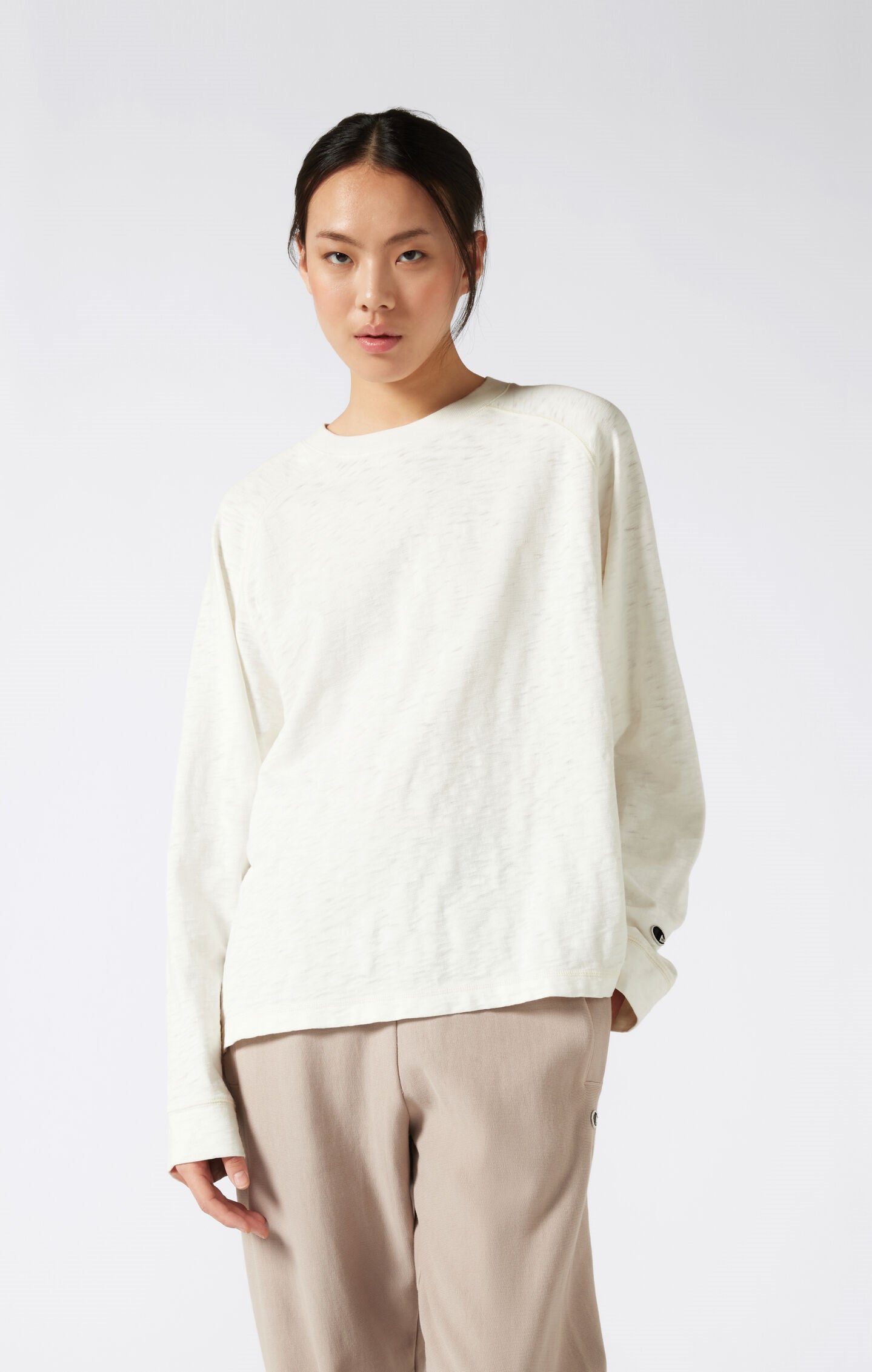 T-shirt Donna maniche lunghe girocollo Reverse Weave effetto lavato