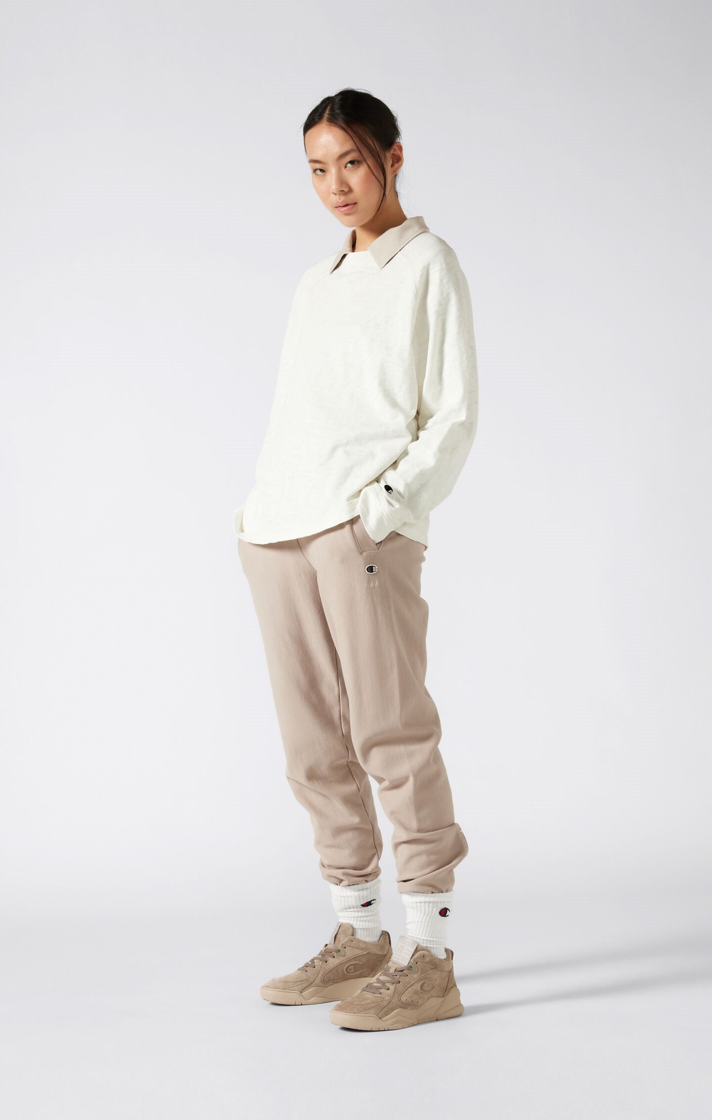 T-shirt Donna maniche lunghe girocollo Reverse Weave effetto lavato