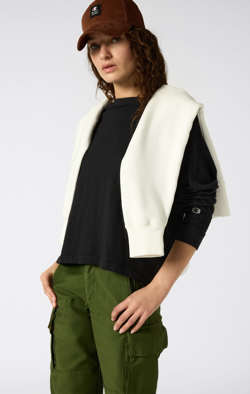 Damen-Langarmshirt mit Rundhalsausschnitt Reverse Weave im Washed-Look