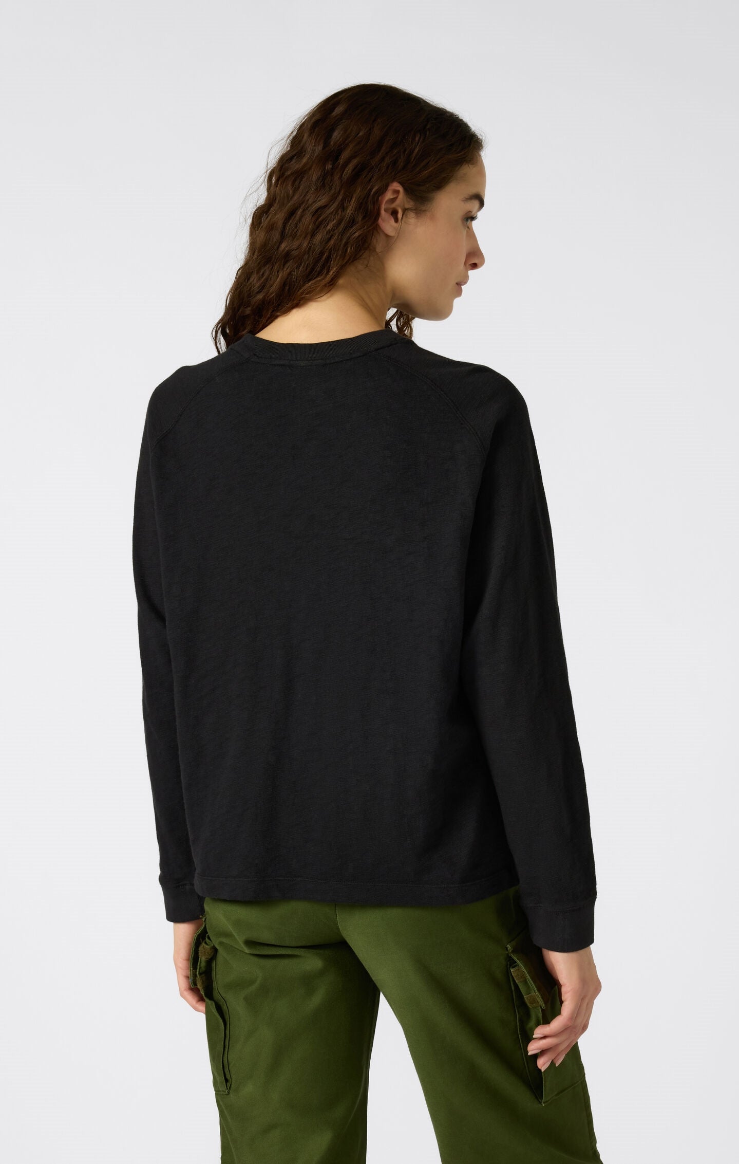 Camiseta de manga larga con cuello redondo Reverse Weave efecto lavado para mujer