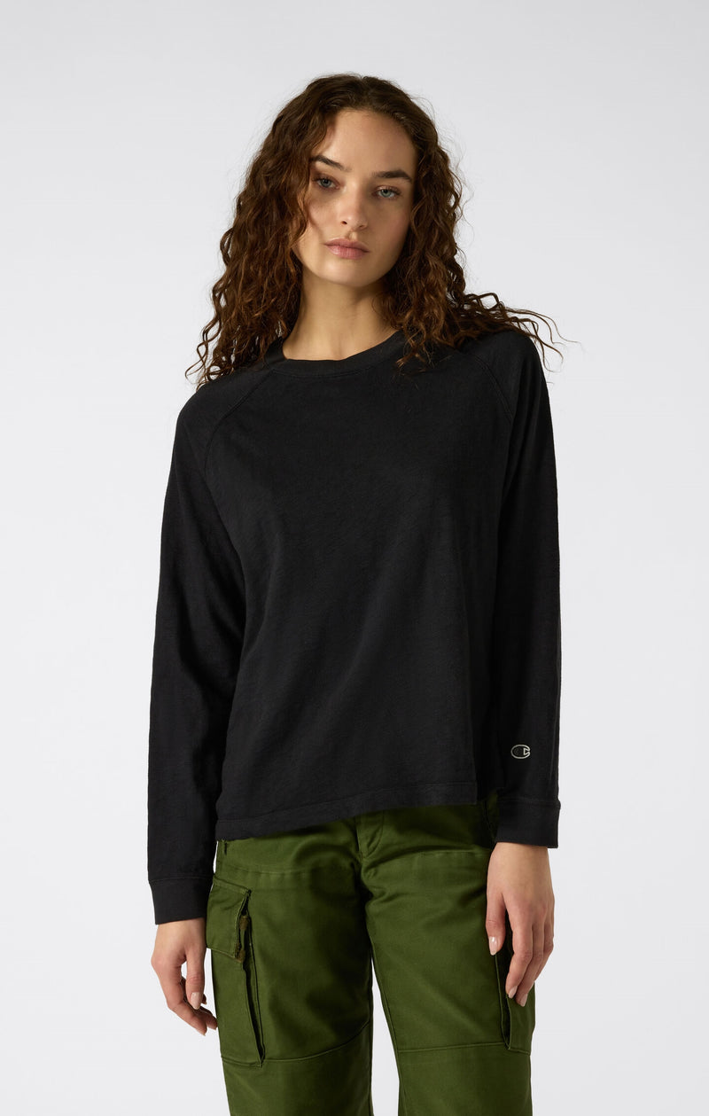 Damen-Langarmshirt mit Rundhalsausschnitt Reverse Weave im Washed-Look