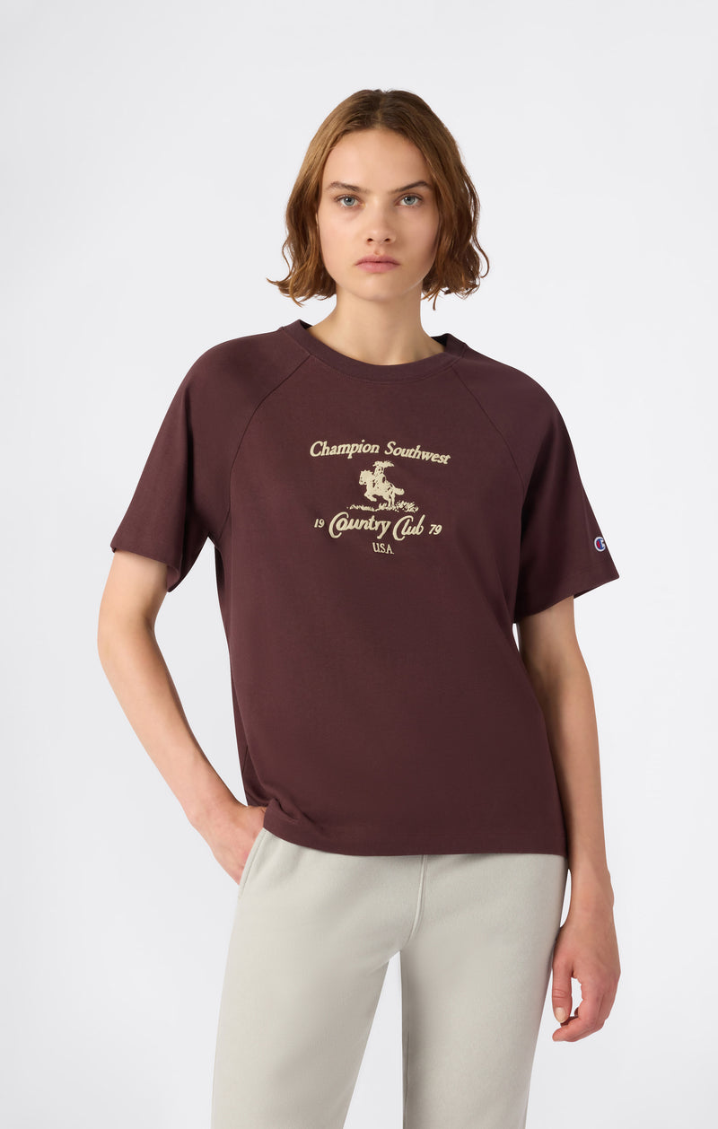 Reverse Weave Women's Graphic T-Shirt Brown rwss core Champion