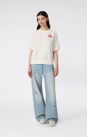 Sudadera de Cuello Redondo y Manga Corta con Gráfica para Mujer