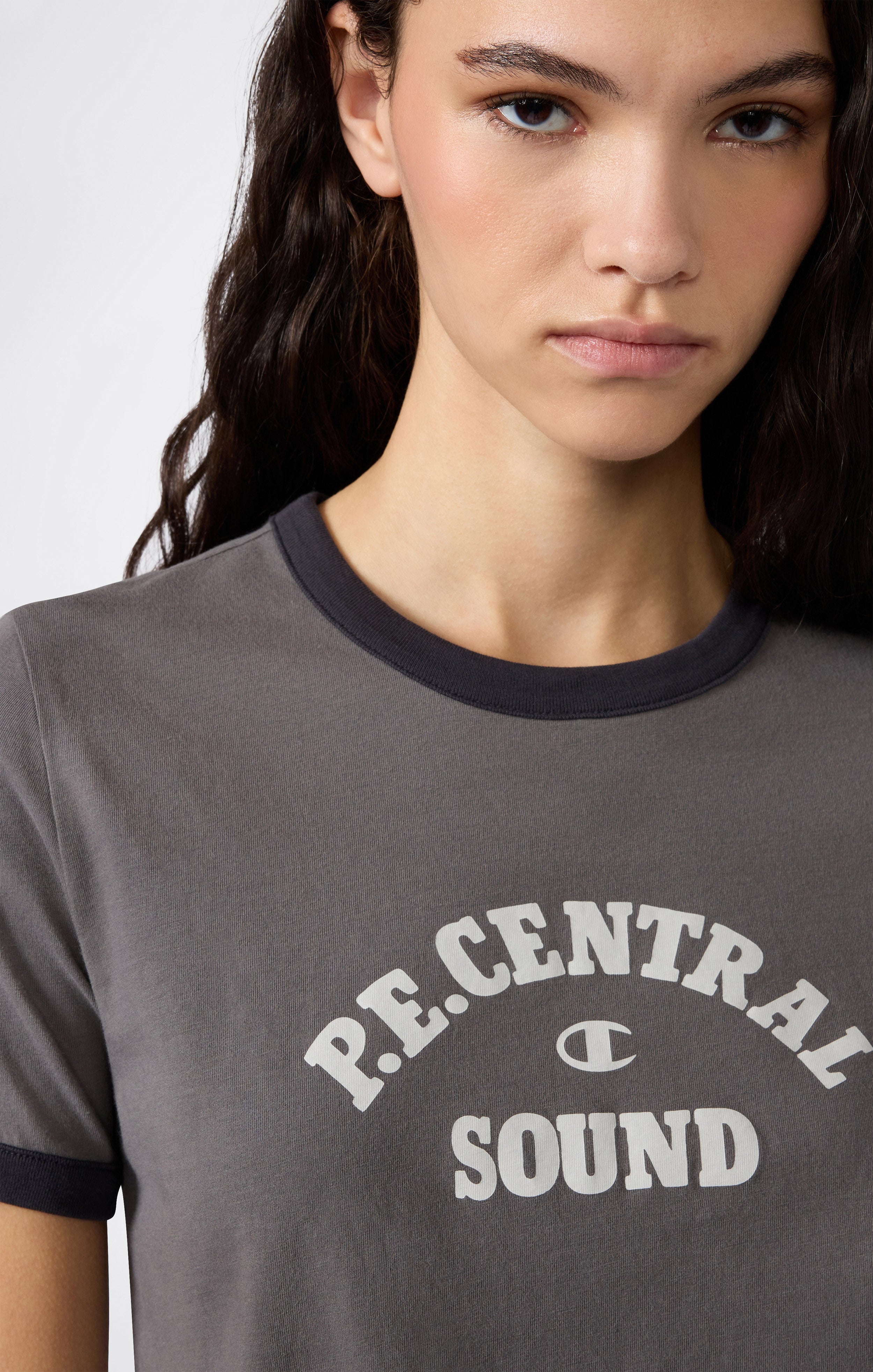 T-shirt Ringer Crop avec Graphique pour Femme