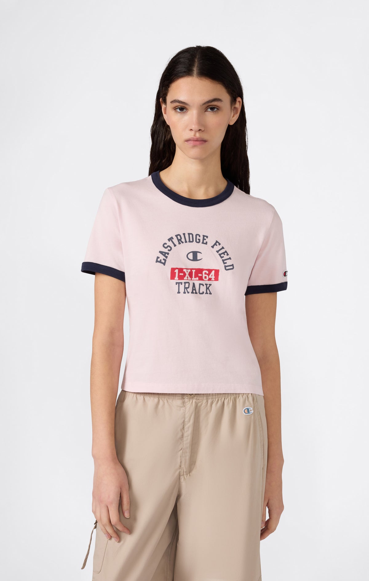 Camiseta Ringer Crop con Gráfica para Mujer