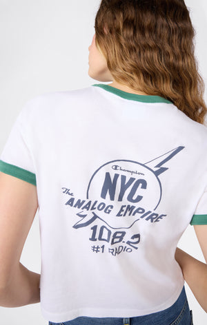 T-shirt Crop Ringer con Grafica da Donna
