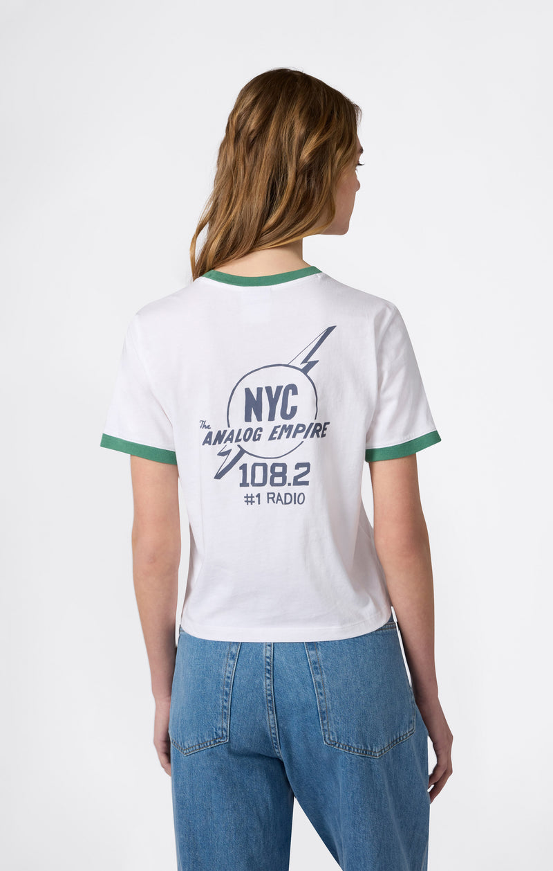 T-shirt Ringer Crop avec Graphique pour Femme