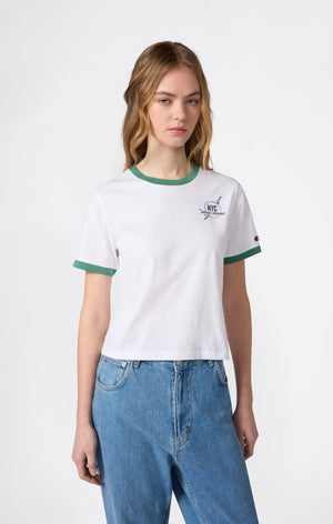 T-shirt Ringer Crop avec Graphique pour Femme