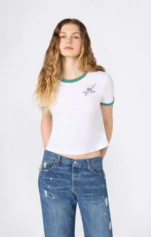 T-shirt Crop Ringer con Grafica da Donna
