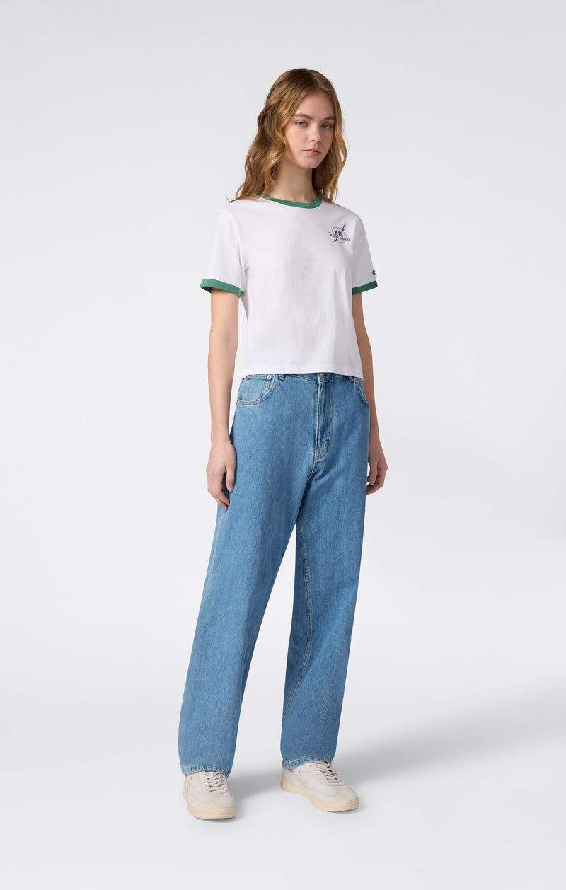 T-shirt Ringer Crop avec Graphique pour Femme