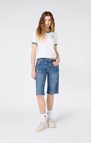 T-shirt Crop Ringer con Grafica da Donna