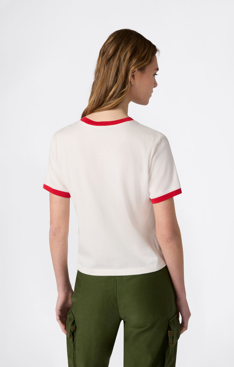 T-shirt Ringer Crop avec Graphique pour Femme