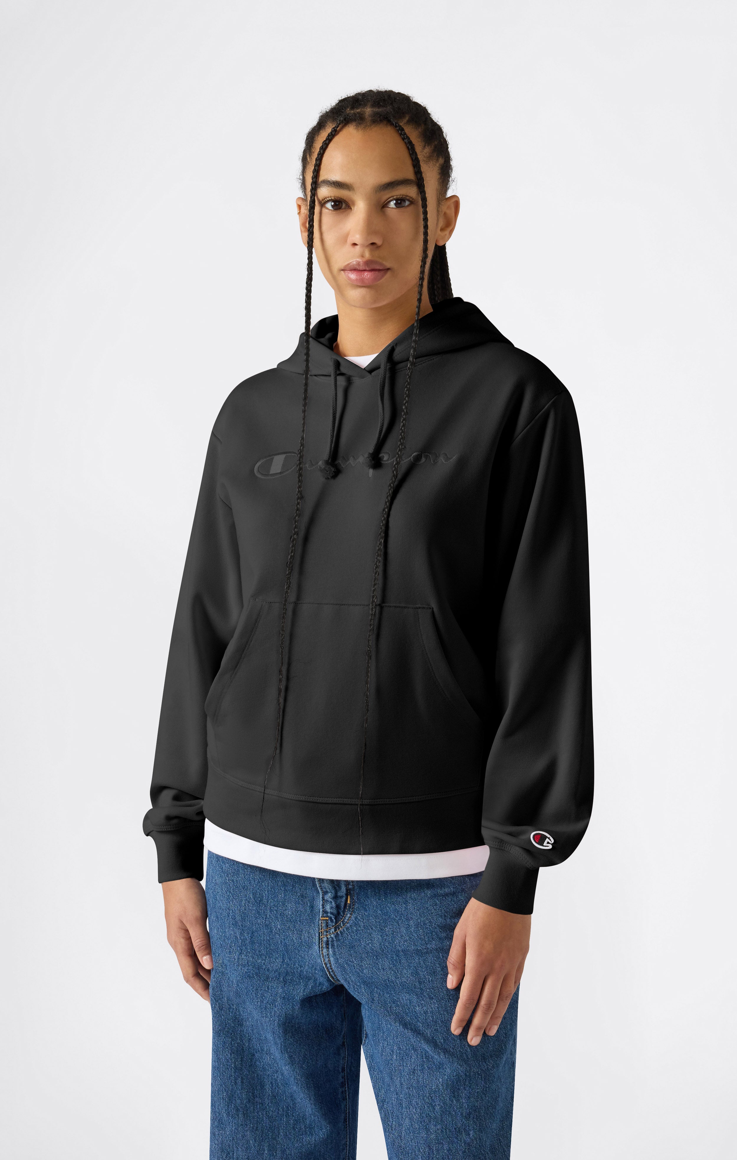 Leichter Damen Hoodie mit Ton-in-Ton gesticktem Maxi-Logo Icons