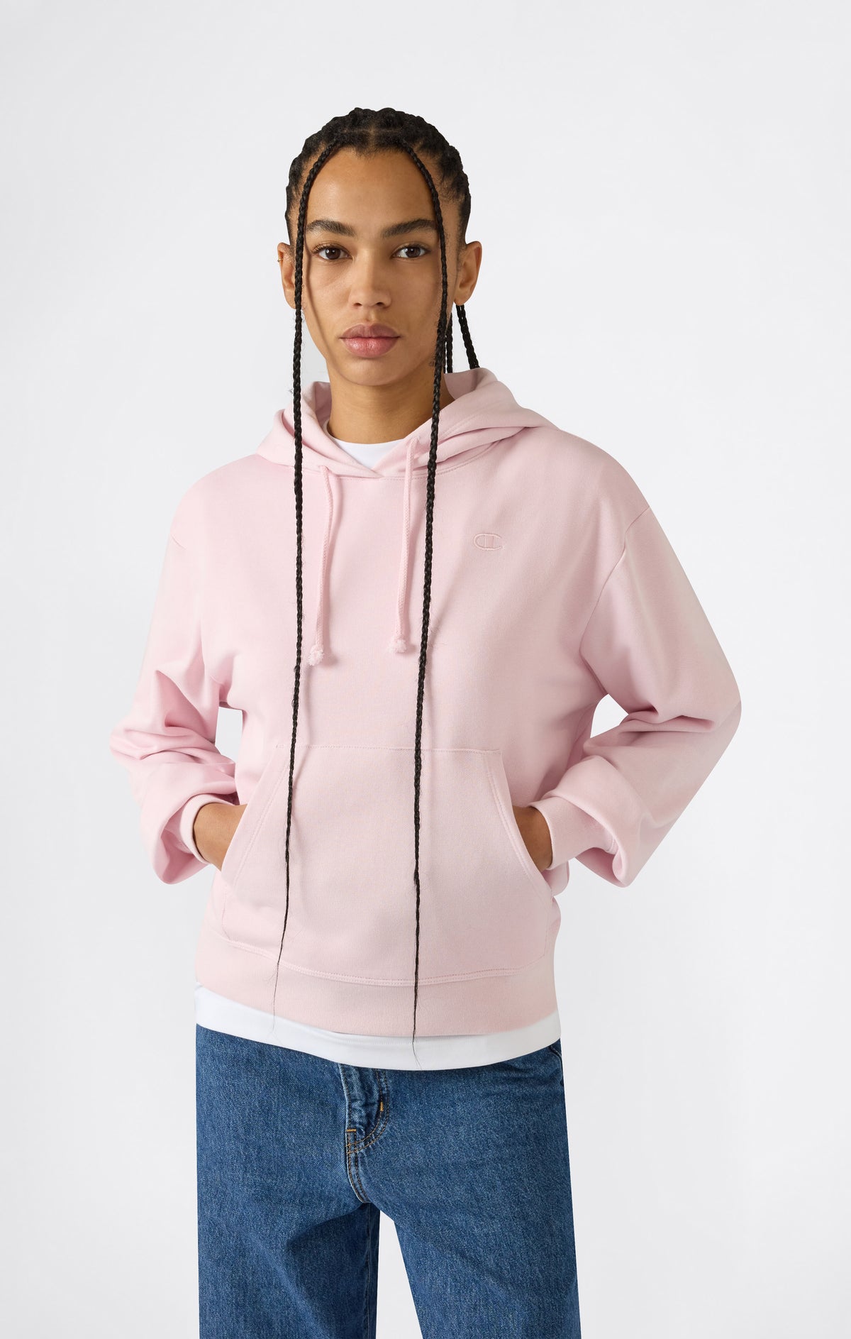 Women’s Lightweight Hooded Sweatshirt with Tonal Embroidered “C” Logo Icons