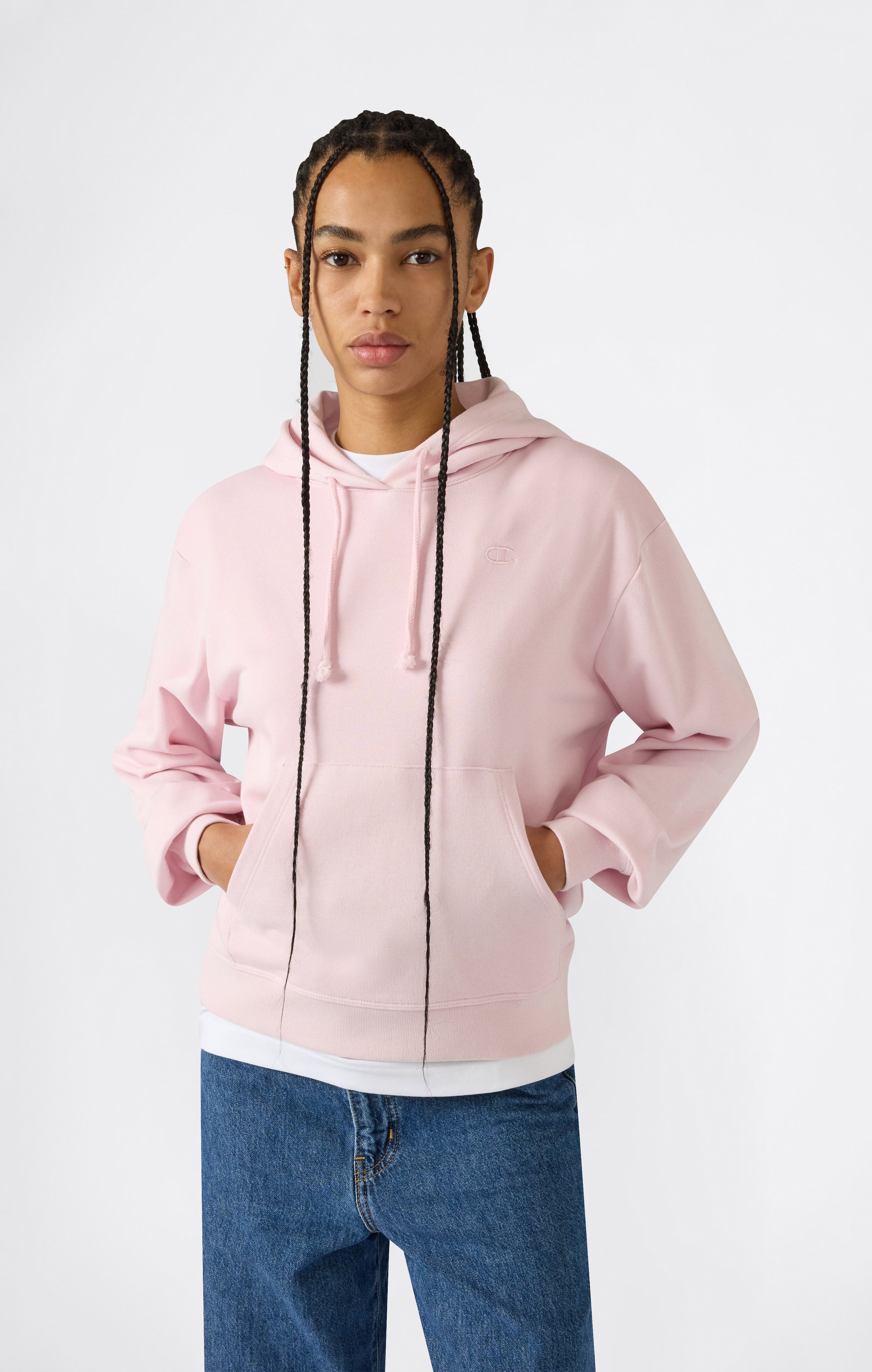Women’s Lightweight Hooded Sweatshirt with Tonal Embroidered “C” Logo Icons